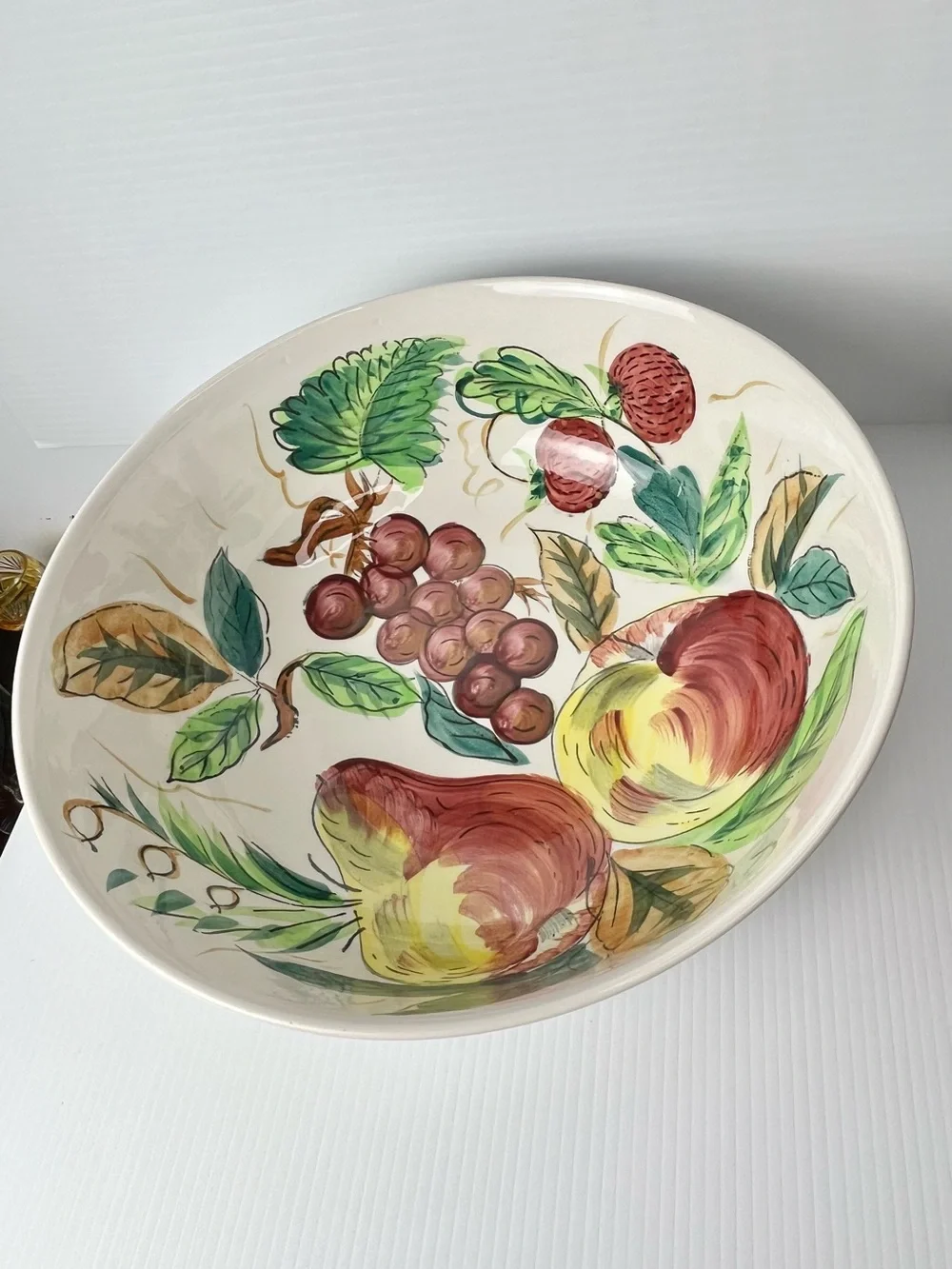 Vintage Hand Painted Fruit Pattern Serving Bowl